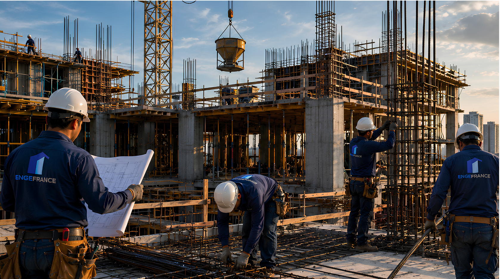 Equipe de engenharia da ENGEFRANCE em obra industrial